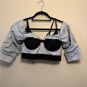 Alexander Wang Black and Blue Striped Blouse